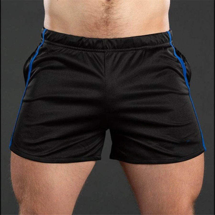 Black and blue Мужские новые шорты для бега фитнес модные компрессионные быстросохнущие спортивные шорты для бодибилдинга брендовые шорты для бега одежда тренировочные штаны - Цвет: Black and blue