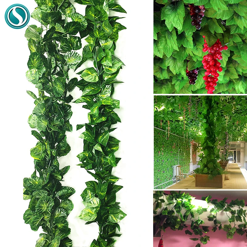 

240cm Green Silk Artificial Hanging Ivy Leaf Garland Plants Vine Leaves 1Pcs Rattan Home Bathroom Decoration Garden Party Decor