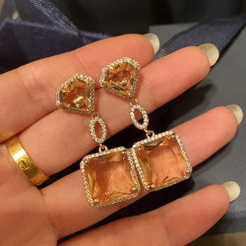 

Dazz New Luxury Geometric Square Dangle Earrings CZ Zircon Gold Jewellery Banquet Wedding Dress Best Ear Accessories Gifts 2020