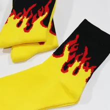Men Fashion Hip Hop Hit Color On Fire Crew Socks Red Flame Blaze Power Torch Hot Warmth Street Skateboard Cotton  Socks Cool