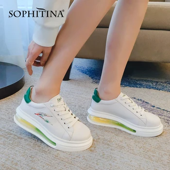 

SOPHITIA Sneakers High Quality Genuine Leather Lace Up Embroidery Silver Thick Bottom Shoes Ladies Sport Heighten Shoes MO539