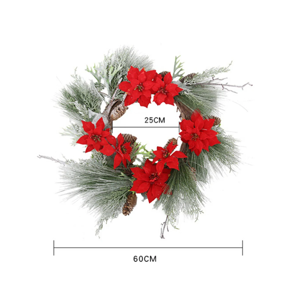 Christmas Artificial Flowers Wreath Front Door Holiday Home Hanging Decoration Frosted Winter Greens Plant Artificial Flowers