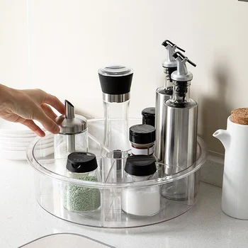 

360 Rotating Round Spice Storage Rack Tray Turntable Kitchen Jar Holder Storage Box Multifunction Container Organizer