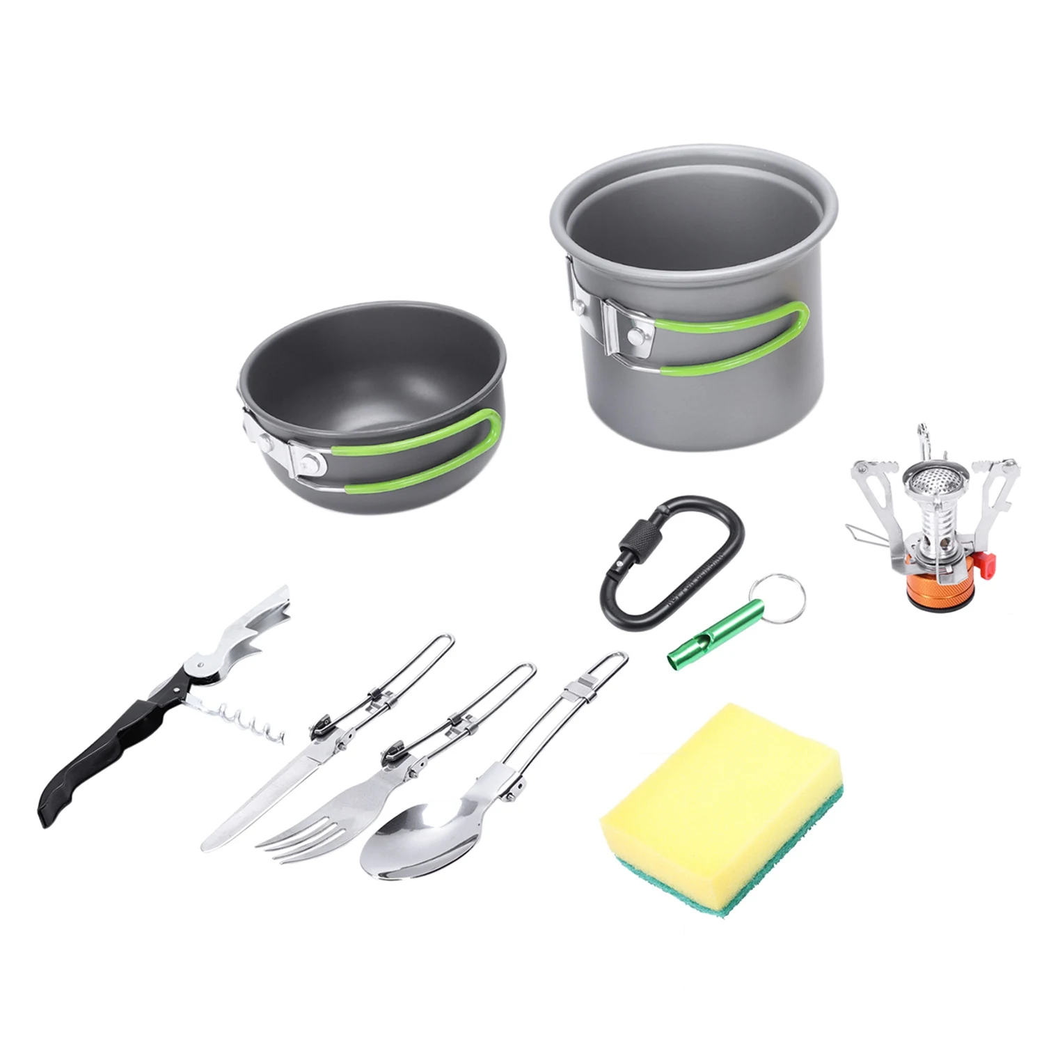 

ABUO-Outdoor Camping Cookware Pots Pans Camping Cookware Picnic Cooking Set Non-Stick Tableware With Foldable Spoon Fork Knife K