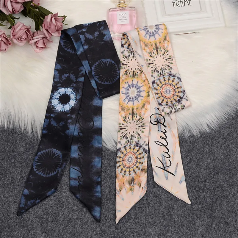 New Geometric Print Bag Strap Scarf Womens Silk Fashion Head Headwear Long Scarves Accessories Ribbon HZ16 |