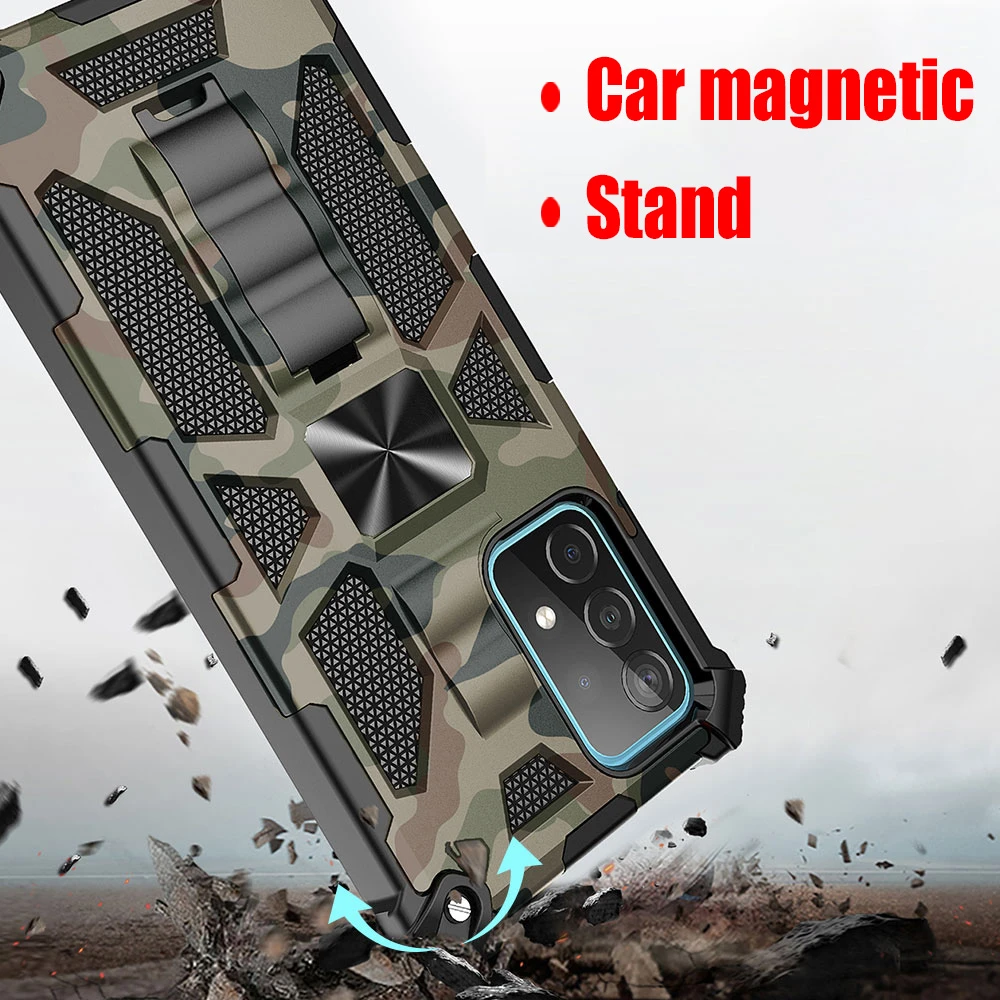 galaxy s22 ultra wallet case Rugged Armor Case For Samsung Galaxy S20 S21 Note 20 A12 A22 A32 A42 A52 A72 A51 A71 Mobile Phone Cover Military Camo Car Stand cheap galaxy s22 ultra case