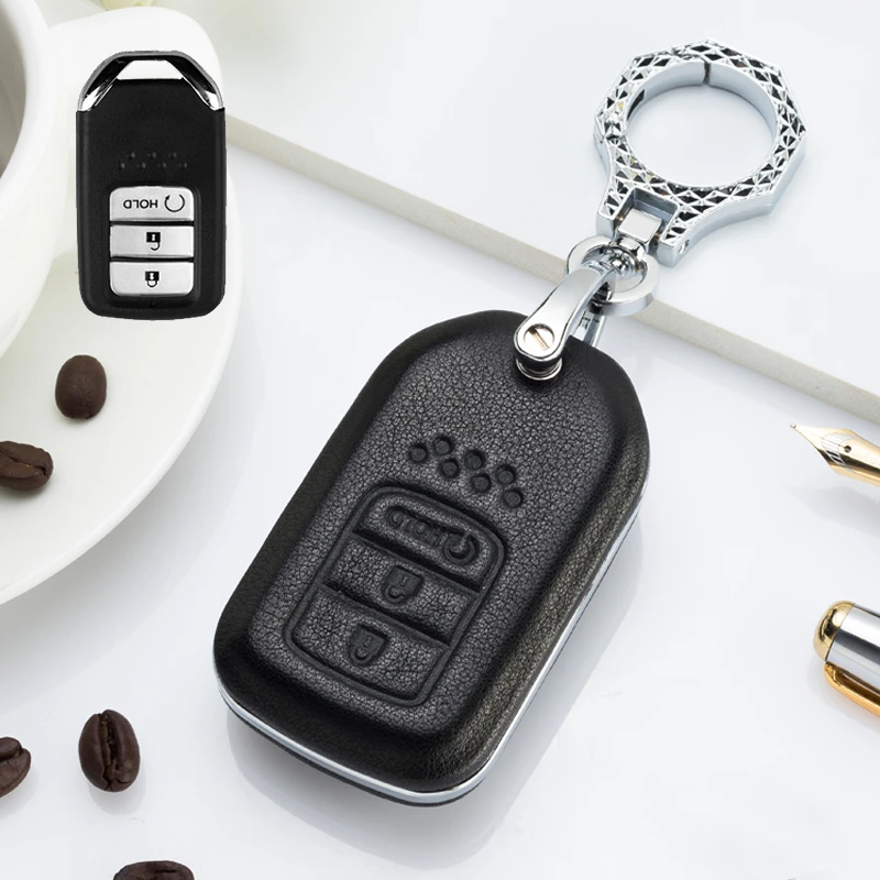 Высокое качество автомобильные аксессуары кожа+ пластик для Honda Key Cover Accord Civic 10th Gen JADE VEZEL CRIDER CRV Shell Fob для ключа - Название цвета: C-black