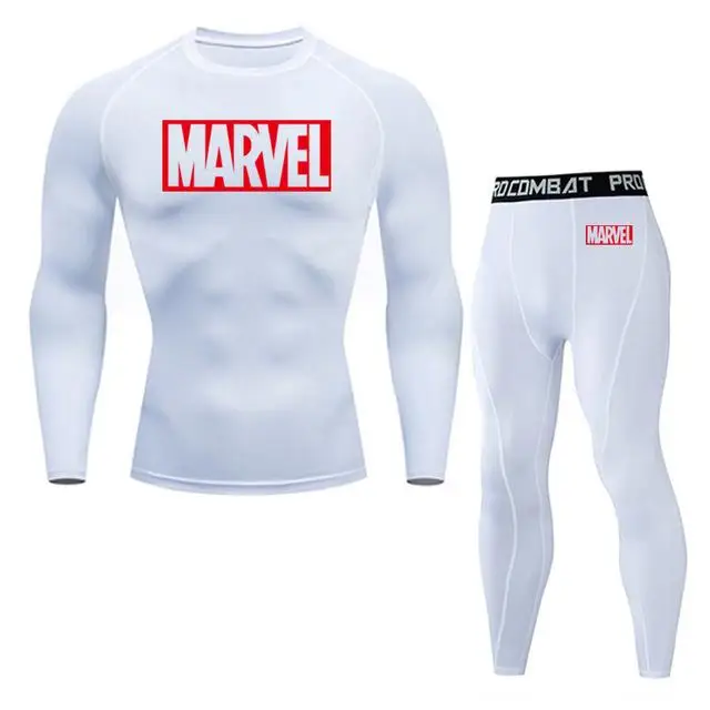 4XL MMA компрессионные комплекты Спортивный Костюм Marvel для мужчин s спортивный костюм для бега Рашгард одежда для спортзала для мужчин фитнес тренировки - Цвет: 2-piece set