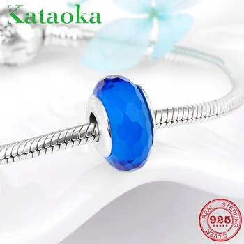 

100% 925 Sterling Silver Round shape marine blue Murano Glass beads Fit Original Pandora Charms Bracelet Jewelry making