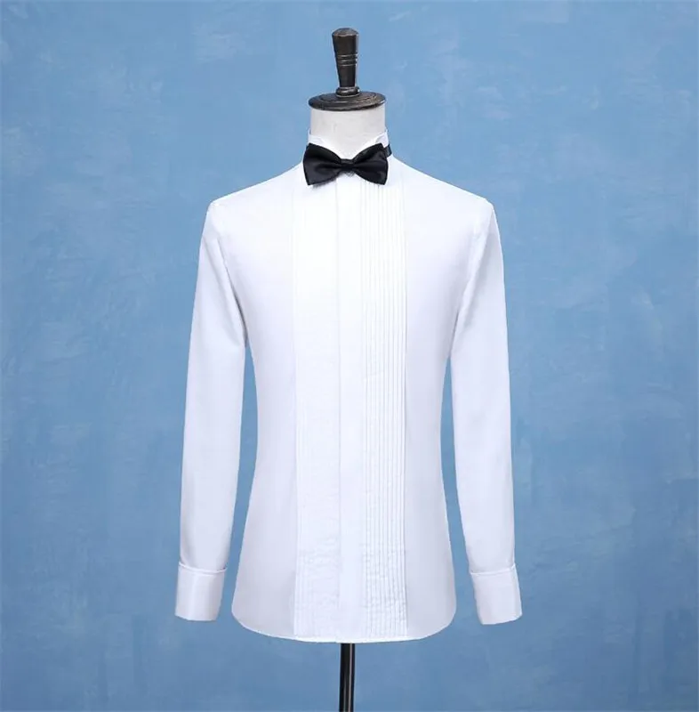 Dress Shirts Men White Wedding Tuxedo Long Sleeved