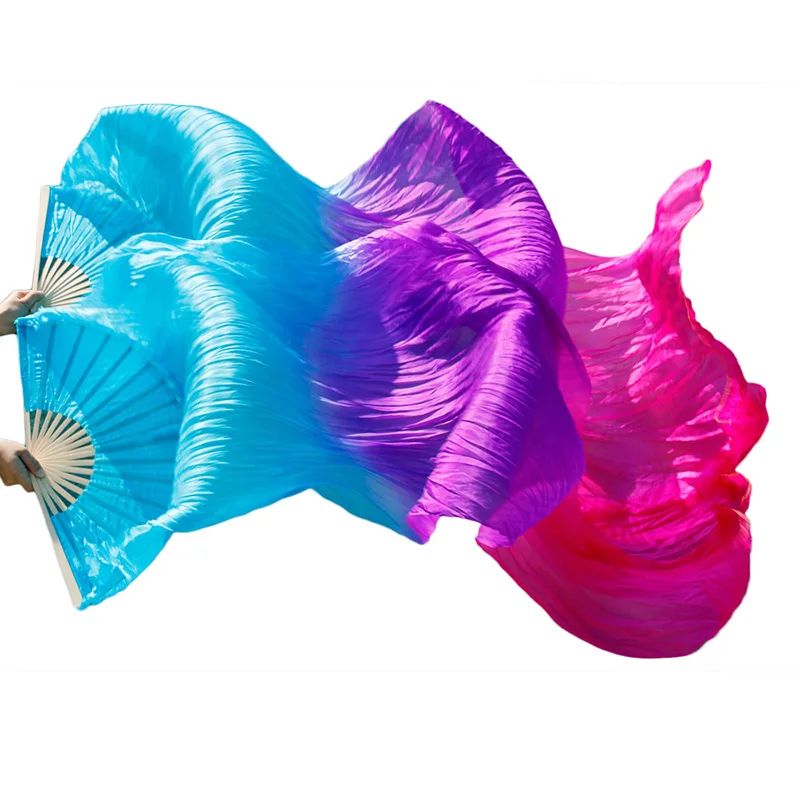 Высокое качество натуральный шелк/имитация шелка танец живота вентиляторы Танцевальное представление ручной работы 1 пара левая+ правая рука градиент цвета - Цвет: Color-19