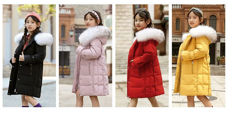 Christmas Teens Girls Down Jacket Winter Long Jackets Children Outerwear White Duck Down Warm Winter Jacket For Girls Fur Hooded (3)