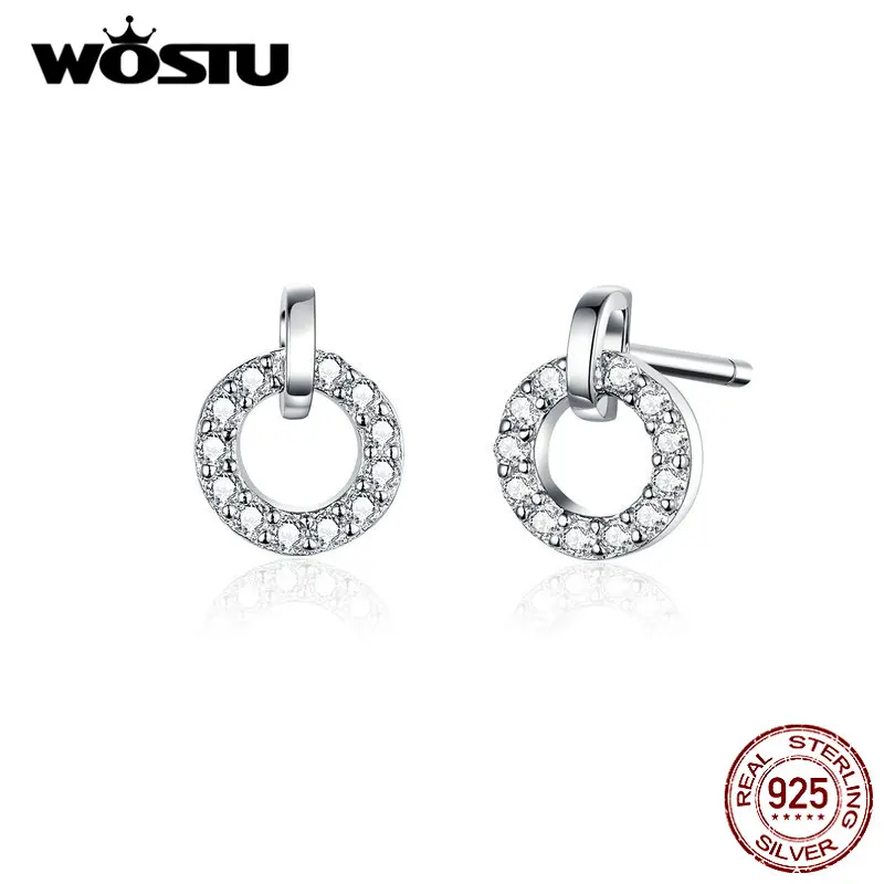 WOSTU 925 пробы серебряные изысканные круглые серьги-гвоздики для женщин стильные маленькие циркониевые серьги Трендовое ювелирное изделие DXE767