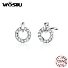 WOSTU 925 пробы серебряные изысканные круглые серьги-гвоздики для женщин стильные маленькие циркониевые серьги Трендовое ювелирное изделие DXE767