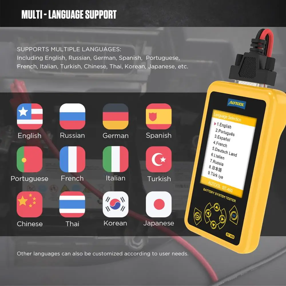 AUTOOL BT460 Car Battery Tester Automobile Battery Analyzer Load Tester Machine Charging Starting Systems 12V 24V