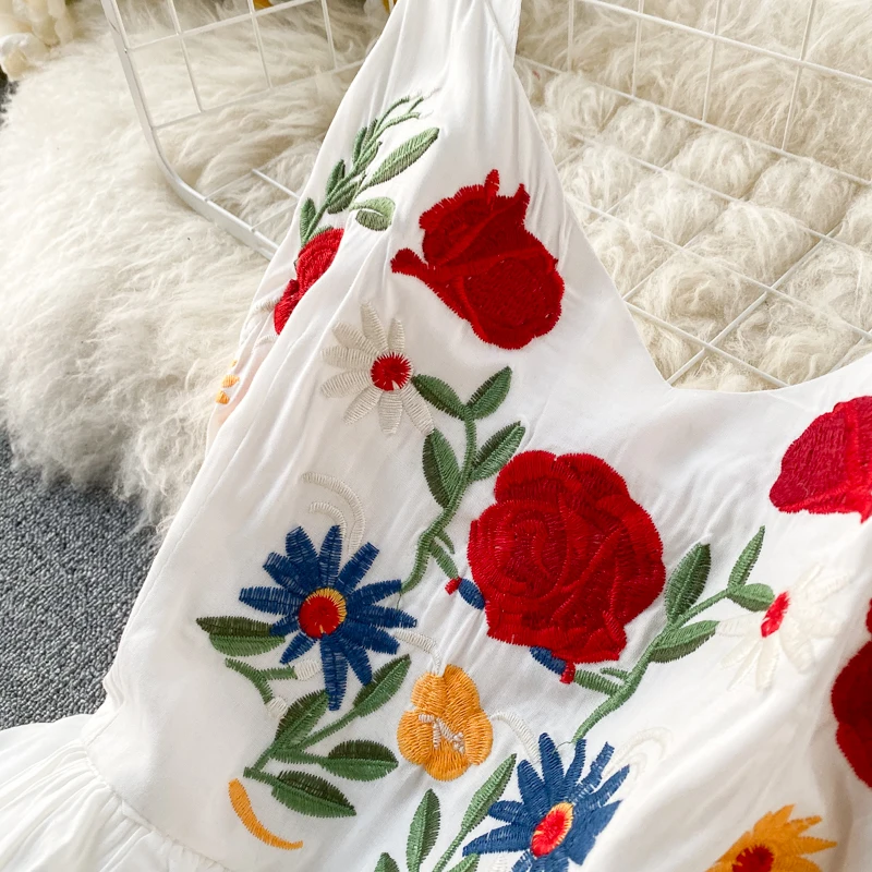 ALPHALMODA платье с цветочной вышивкой, многослойное платье без рукавов, милое Плиссированное Сетчатое летнее платье для женщин