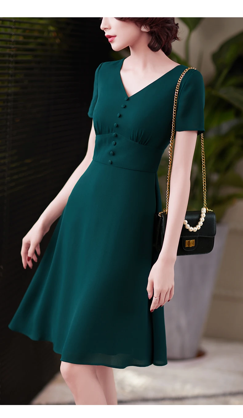 Office Dresses For Ladies New Formal Classy Elegant V Neck A-Line Midi Dress Business Chic Women Casual New Fashion Work Wear