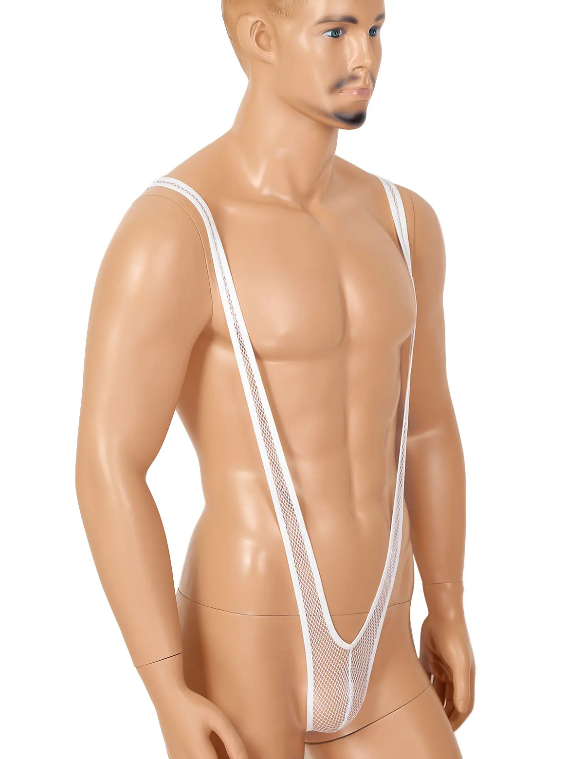 Сексуальное мужское цельное нижнее белье, стринги, прозрачная в крупную сетку, трусики без рукавов, глубокое v-образное нижнее белье, боди