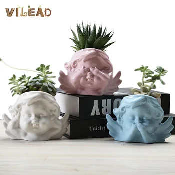 

VILEAD 12 Styles Ceramic Angel Flower Pot Not Watch Listen Tell Smell Succulent Cactus Plant Flowerpot Home Office Decoration