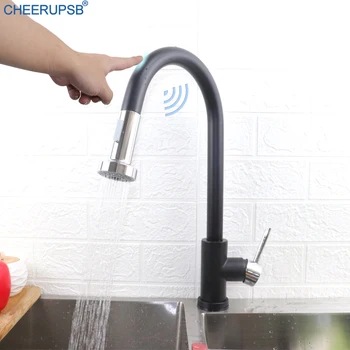 

Smart Touch Kitchen Sink Faucet Automatic Matte Black Tap Single Hole Deck Mount Crane Luxury Pull Down Faucets with Sensor Taps