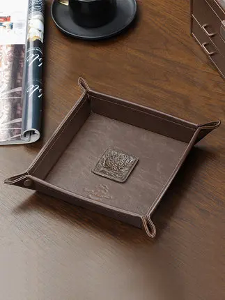 Key storage box American retro door porch key storage tray desktop jewelry tray leather storage toothpick box remote control