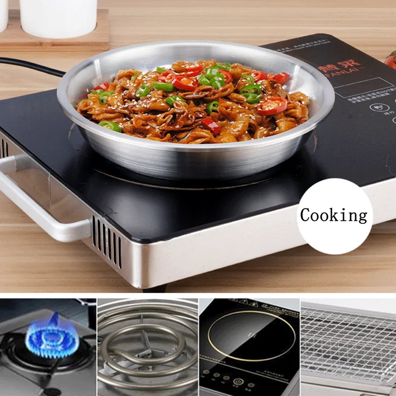 14-26cm 304 Stainless Steel Dishes Plates Kitchen Dining Food Storage Plate Round Dessert Dishes Dinner Salad Plate Dinnerware