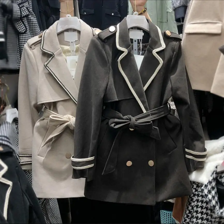 Осень и зима Новый британский стиль двубортный пиджак плюс хлопок шерстяное