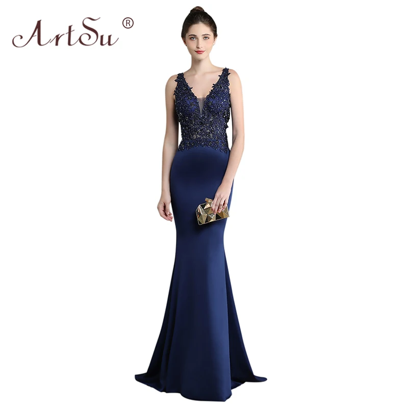 ArtSu Vrouwen Backless Sexy V-hals Floor-Lengte Maxi Mermaid Jurken Elegante Bloemen Borduren Sequin Kralen Mesh Party Dress Red ArtSu Vrouwen Backless Sexy V-hals Floor-Lengte Maxi Mermaid Jurken Elegante Bloemen Borduren Sequin Kralen Mesh Party Dress Red