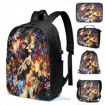 

Funny Graphic print ghost USB Charge Backpack men School bags Women bag Travel laptop bag