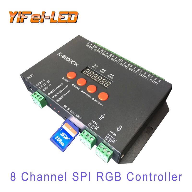 K-8000 LED pixel SD card controller;off-line;8192 pixels controlled;SPI signal output;DMX signal output