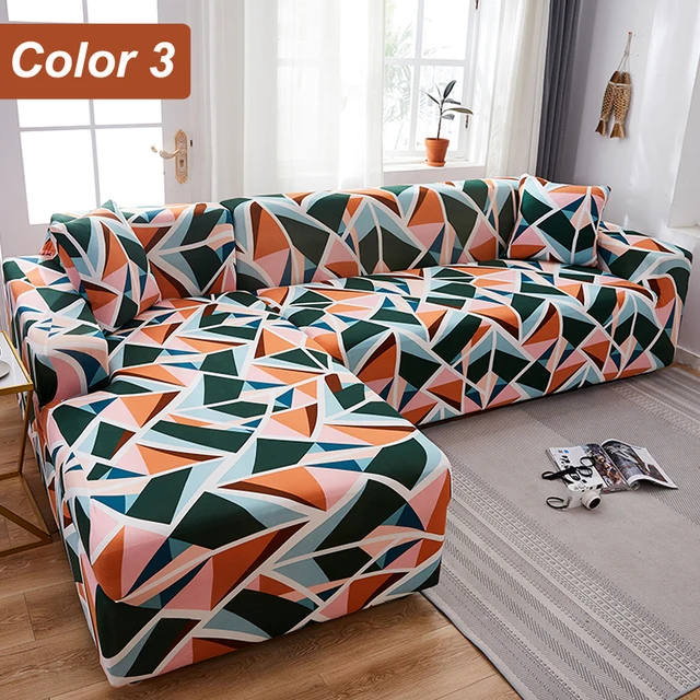 L-Shaped Sofa Cover Corner Sofa Slipcovers Elastic Chaise Cover 1/2/3/4 Seater Stretch Sectional Couch Armchair Cover Protector Color 3
