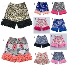 Хлопковые детские шорты с рюшами и цветочным рисунком для девочек; летние хлопковые шорты для девочек