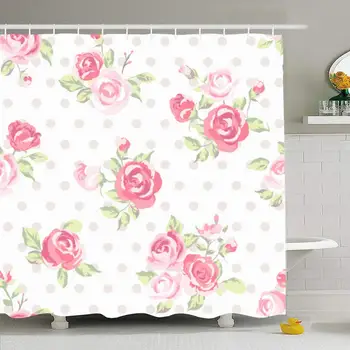 

Shower Curtain Set with Hooks 60x72 Painting Cute Vintage Valentine Rose Botanical Bouquet Pink Seamless Caliper Flower Pattern