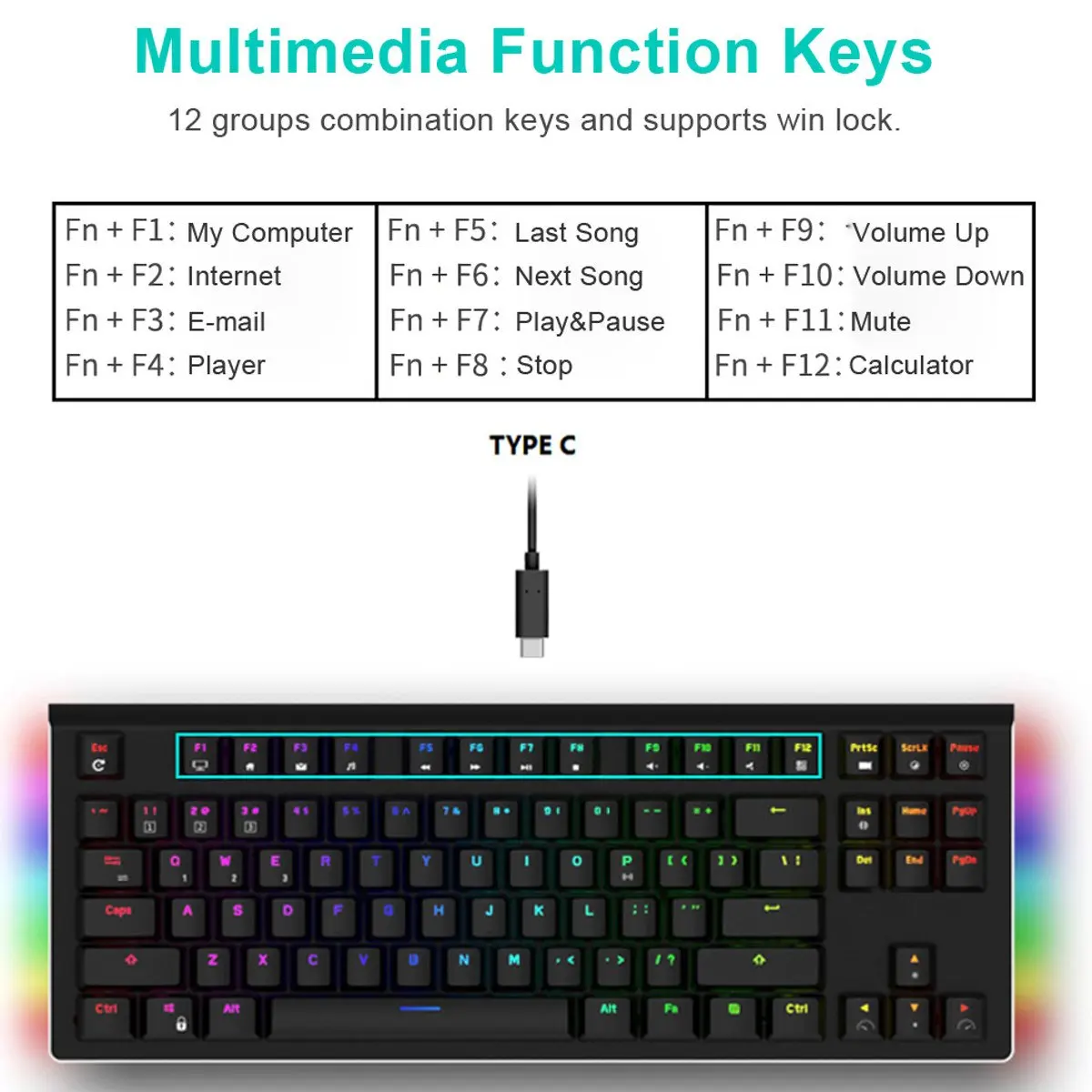 Wireless bluetooth USB Wired Mechanical Gaming Keyboard rechargeable for notebook desktop computer 87 key Keyboard