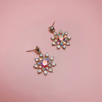 

MENGJIQIAO New Fashion Elegant Zircon Flower Drop Earrings For Women Students Brinco Party Jewelry Accessories