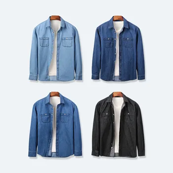 

Spring and Autumn Solid Colors Men's Denim Cotton Shirt Casual Large Size Cotton Sand Washed Shirt Denim Camisas Jeans Masculina