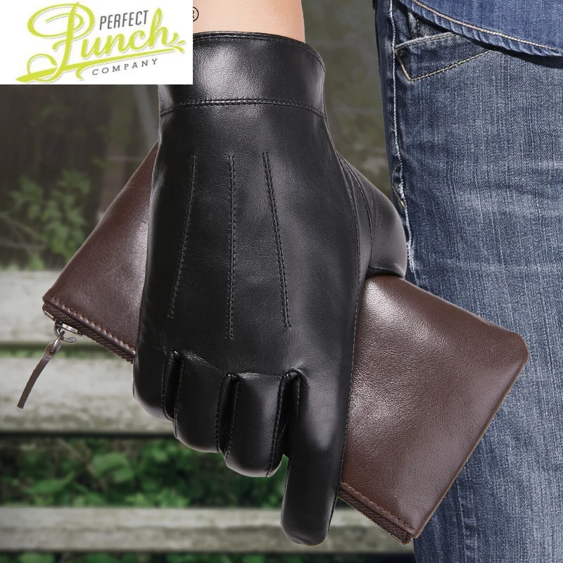

Gloves Winter Men's Genuine Goatskin Leather Gloves Touch Screen Warm Plus Velvet Gloves New Driving Luva Inverno SQQ411