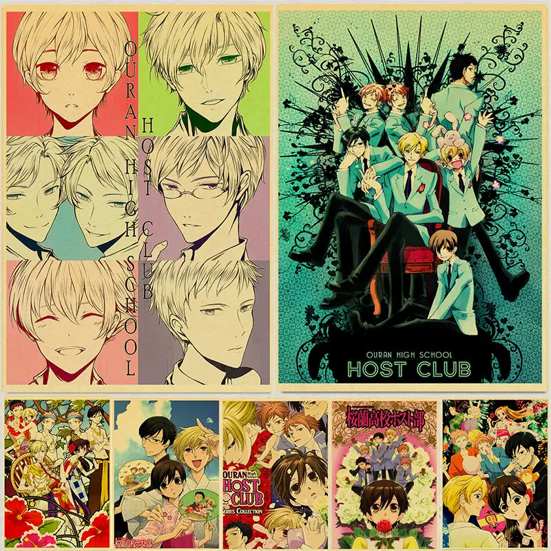 Японская анимация Shojo манга Ouran старшая школа ведущий клуб ретро постер винтажный