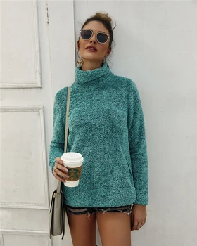 

Women Winter Loose Fluffy Pullover Hoodies Solid Color Female Warm Outerwear Sweaters Coat Sweatshirt