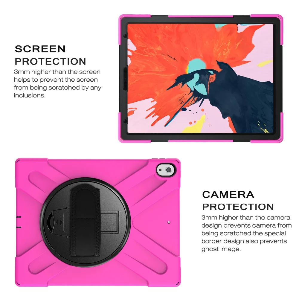 Чехол для планшета для iPad Pro 12,9 дюйма 3rd Gen военный сверхмощный вращающийся чехол с ремешком для A2014 A1895 A1876