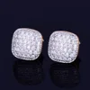 10MM Square Men Women Stud Earring Gold Color Full Cubic Zircon Screw Back Earrings Hip Hop Jewelry for Gift 6