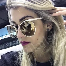 Бренд дизайнер Круглый кошачий глаз солнцезащитные очки Женские винтажные Роскошные Металлические рамки солнцезащитные очки для женщин градиентные белые Оттенки UV400
