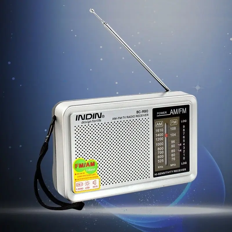 Handheld Portable AM FM Radio Built in Speaker Receiver Pocket Radio with Headphone Jack Telescopic Antenna Lightweight Silver 