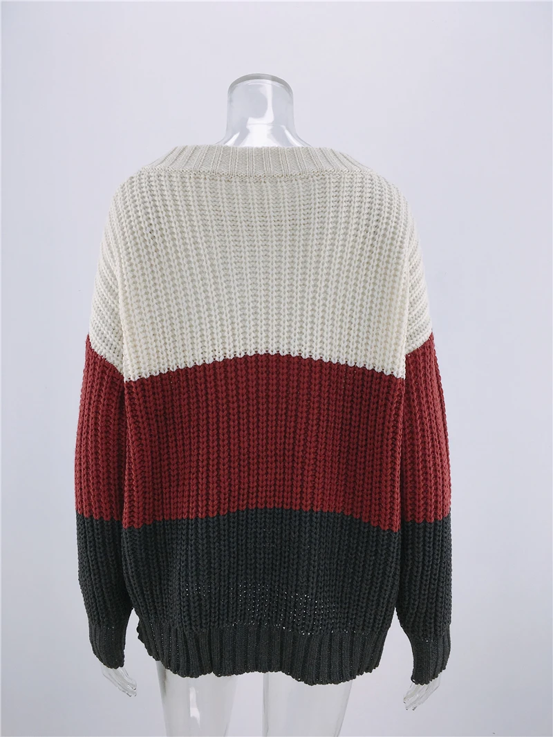 Бургундия женские свитера maglione donna толстые клетчатые Лоскутные цветные сшитые пуловеры OL comuting свободные трикотажные