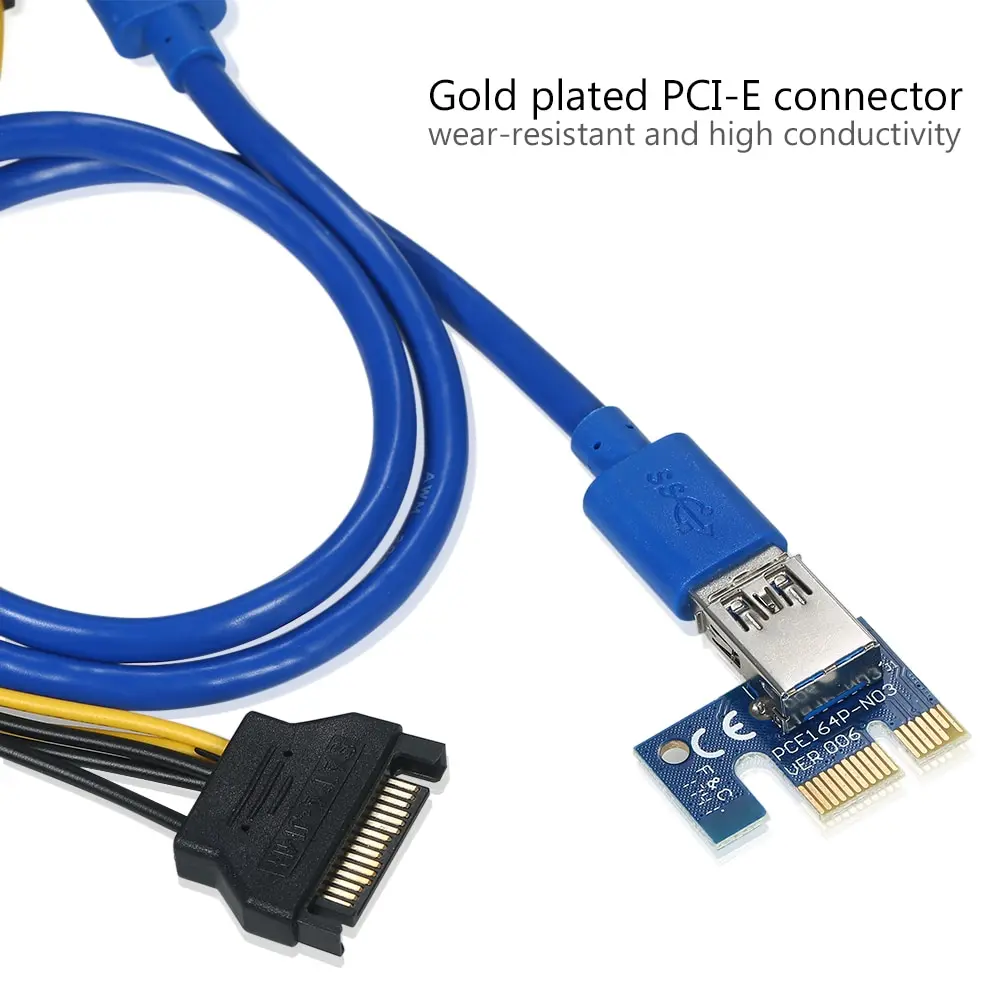 6-Pack мульти-интерфейс PCI-E 6pin питание Riser адаптер карта 1x до 16x Rise плата с 23,6 дюйма USB3.0 удлинитель