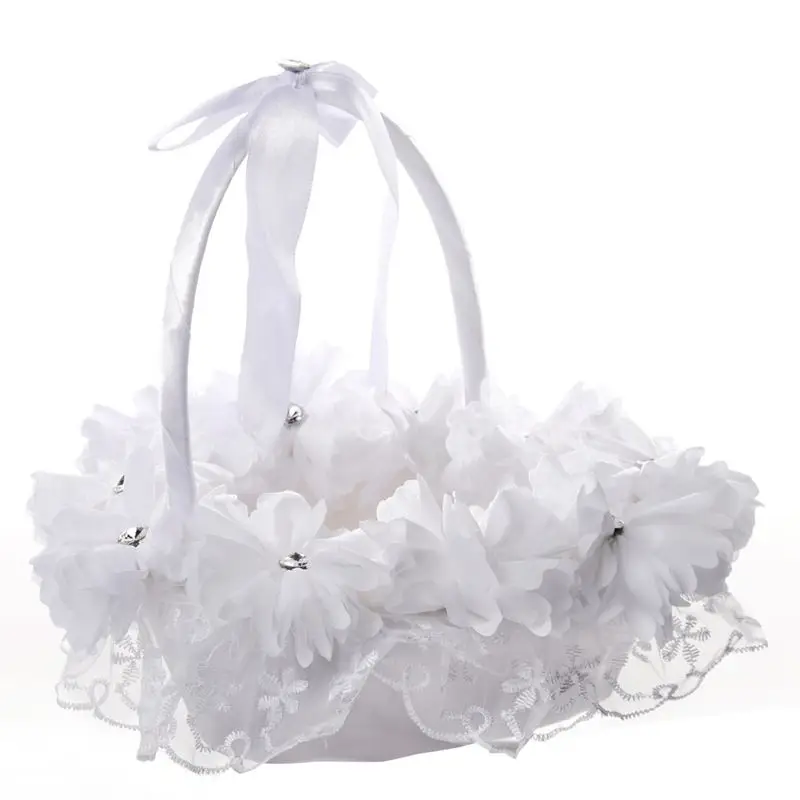

Romantic Basket Wedding Decor Collection Flower Basket Satin Rose Petals Holder for Wedding Party Decoration Rice color Heart-sh