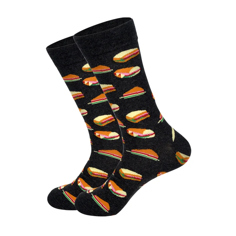 Downstairs Food Men's Socks Pizza Cake Autumn New Arrived Cotton Hip Hop Streetwear Dress Happy Socks Sloth Kaos Kaki - Цвет: Pattern A