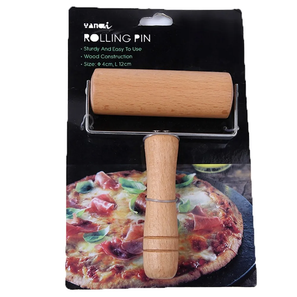 1pc Useful Solid Wood Rolling Pin Baking Pizza Dumpling Skin With Handle Pressing Noodle Stick Noodle Tool Home Supplies - Цвет: D 16.5x12cm