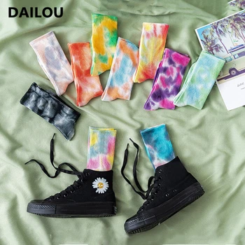 

10 Styles Art Tie Dye Socks Men Candy Color Sweet Tube Socks Happy Funny Novelty Cotton Socks Women Set Original Christmas Gift