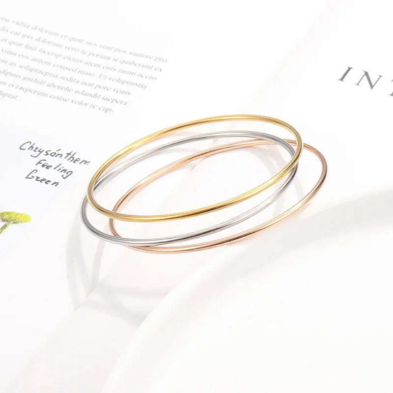 2mm Stainless Steel Single Thin Wire Circle Round Bangle Bracelet Women Simple Classic Jewelry Gold Silver Color 55cm 60cm 65cm 5